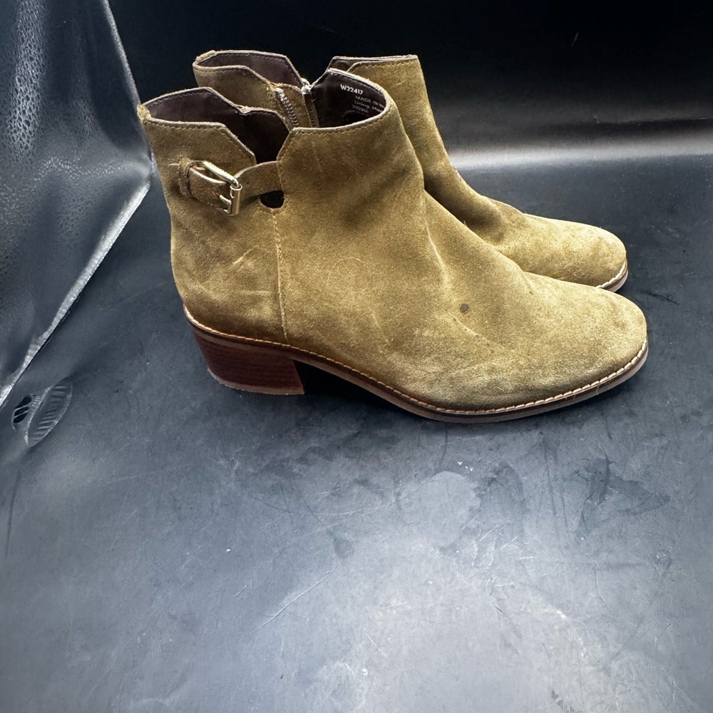 Cole Haan® Women's Size 6.5 B Bootie in Dark Olive Suede Side Zipper Block Heel